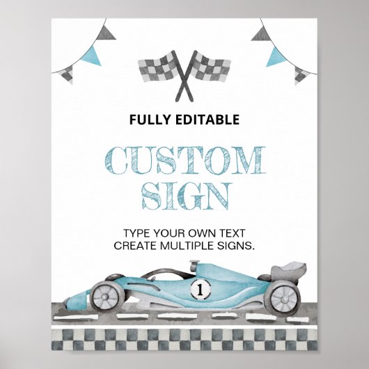 Benutzerdefiniertes Tabellenzeichen für Rennwagen Poster (Vorne)