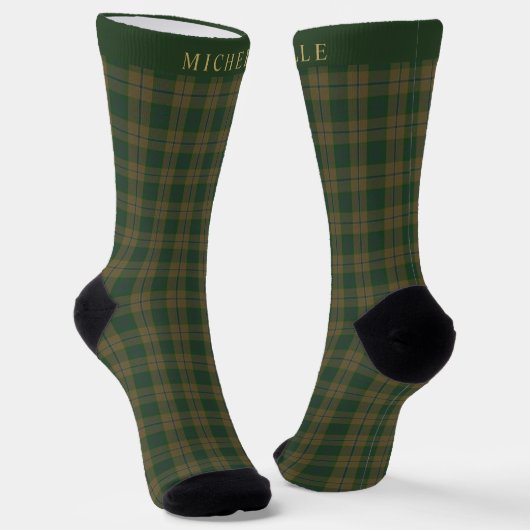 Benutzerdefiniertes Tan Brown Green Checkered Patt Socken (Gewinkelt)