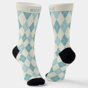 Benutzerdefiniertes Teal Blau Grün Grau Argyle-Mus Socken
