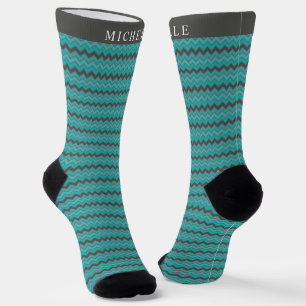 Benutzerdefiniertes Teal Blau Grün Grau Chevron Mu Socken