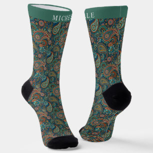 Benutzerdefiniertes Teal Blau Grün Paisley Muster Socken