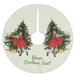 Benutzerdefiniertes Text-1950er-Vintages Mädchen m Polyester Weihnachtsbaumdecke