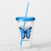 Benutzerdefiniertes Text Blue Butterfly-Design Acryltrinkbecher (Rückseite)