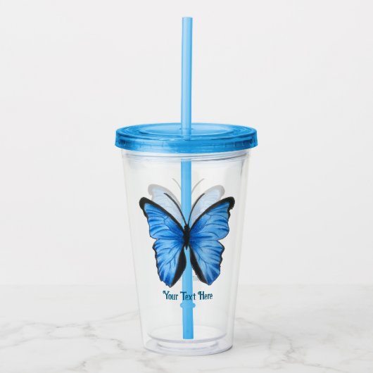 Benutzerdefiniertes Text Blue Butterfly-Design Acryltrinkbecher (Vorderseite)