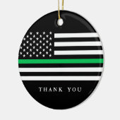 Benutzerdefiniertes Text Thin Green Line Patriotic Keramik Ornament (Links)