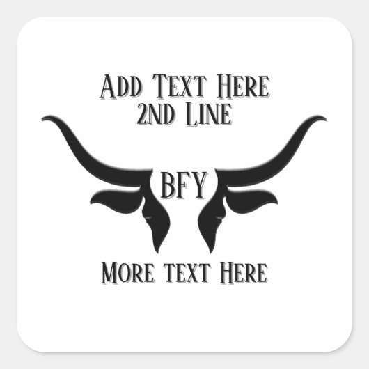 Benutzerdefiniertes Text- und Monogramm-Bullen-Hor Quadratischer Aufkleber (Vorderseite)