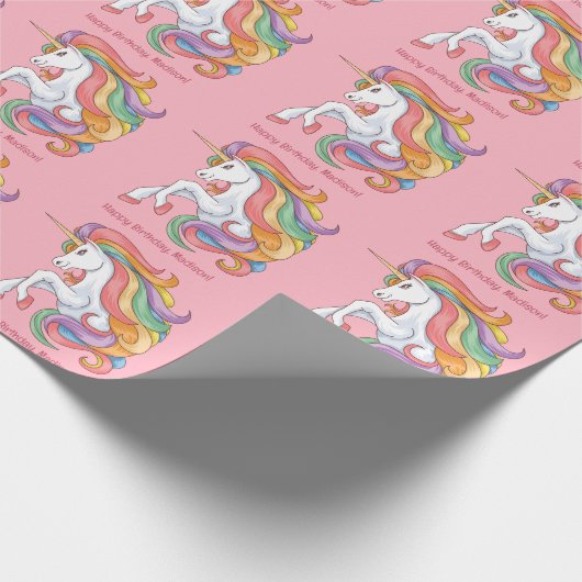 Benutzerdefiniertes Textfarben Einhorn Geschenkpapier (Ecke)