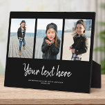 Benutzerdefiniertes Textfoto Collage Moderne Famil Fotoplatte<br><div class="desc">3 Ihrer Lieblings-Fotos mit einem angesagten,  handgeschriebenen Skript,  das Ihre benutzerdefinierte Nachricht mit Ihren Namen oder anderen Details liest. Ein tolles Geschenk für Freunde und Familie!</div>