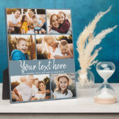 Benutzerdefiniertes Textfoto Collage Moderner Blue Fotoplatte (Seite)