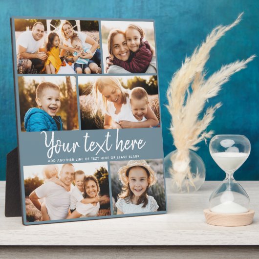 Benutzerdefiniertes Textfoto Collage Moderner Blue Fotoplatte (Seite)