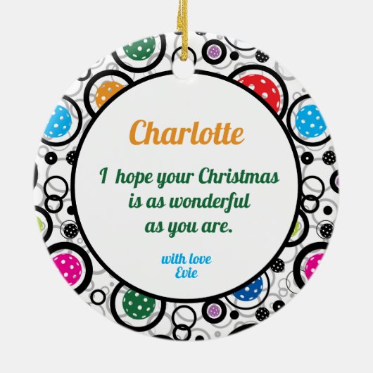 Benutzerdefiniertes Textmuster mit Pickleballs Keramik Ornament (Hinten)