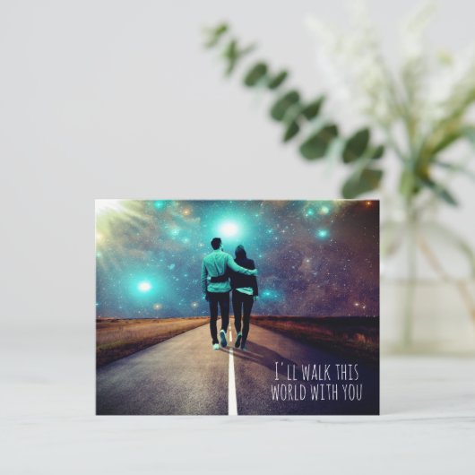 Benutzerdefiniertes Textpaar zu Fuß zur Universe G Postkarte (Stehend Vorderseite)