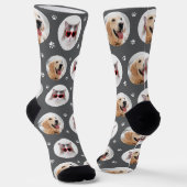 Benutzerdefiniertes Tier 2 Foto Dunkelgraue Paw Pr Socken (Gewinkelt)