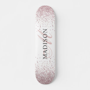 Benutzerdefiniertes Trendy Rose Gold Glitzer Monog Skateboard