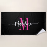Benutzerdefiniertes Trendy Stilvolle Monogram Name Strandtuch<br><div class="desc">Modernes, trendiges und stilvolles Strandtuch mit individuelle Name und Initial in einem schicken Skript-Kalligraphie-Design mit wirl Schnörkeln (Achten Sie darauf, Emoticons oder Plätze neben dem vollen Namen für Wirbel zu bleiben behalten). Dies ist die coole, rosa und schwarze Version. Einfache Anpassung der Größe und das Hinzufügen von mehr Text- oder...</div>