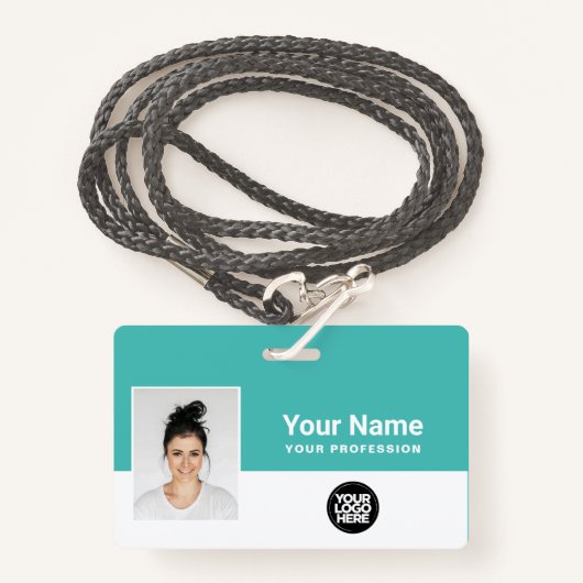 Benutzerdefiniertes Türkis Logo Name des Mitarbeit Ausweis (Vorderseite mit Schlüsselband)