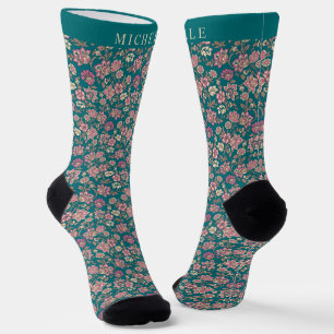Benutzerdefiniertes Türkisgrün Florales Rosa Blume Socken