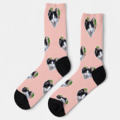 Benutzerdefiniertes Tuxedo Cat Foto auf hellrosa Socken (Linkes Detail)