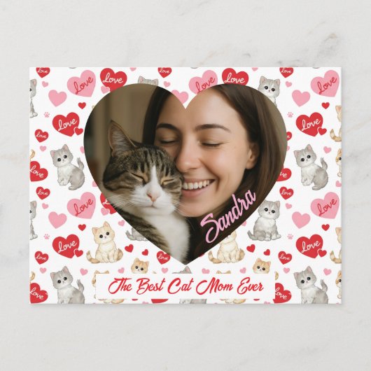Benutzerdefiniertes Valentinstag-Katzenmutter-Herz Postkarte (Vorderseite)