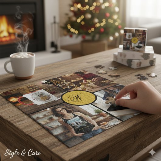 Benutzerdefiniertes Vier-Foto-Monogramm-Design Per Puzzle