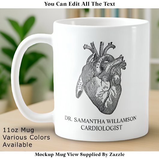 Benutzerdefiniertes, vintage anatomisches Herz mit Kaffeetasse