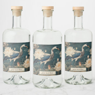 Benutzerdefiniertes Vintage Blau Kranich Botanisch Alkoholflaschenetikett