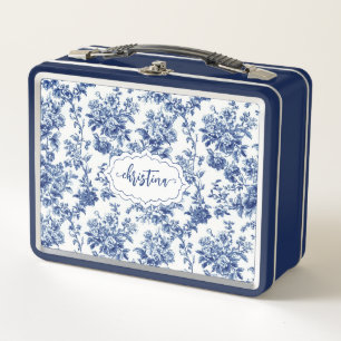 Benutzerdefiniertes Vintage-Blumenmuster Navyblau  Metall Brotdose