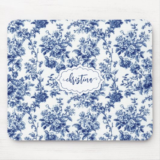 Benutzerdefiniertes Vintage-Blumenmuster Navyblau Mousepad (Vorne)