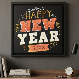 Benutzerdefiniertes Vintage-Frohes-Silvester-Desig Leinwanddruck