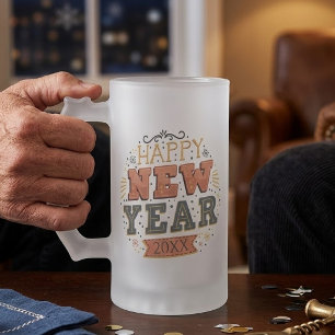 Benutzerdefiniertes Vintage-Frohes-Silvester-Desig Mattglas Bierglas
