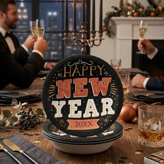 Benutzerdefiniertes Vintage Frohes Silvester Desig Pappteller