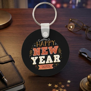 Benutzerdefiniertes Vintage-Frohes-Silvester-Desig Schlüsselanhänger