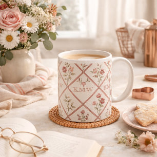 Benutzerdefiniertes Vintage-Rosa-Blumen-Gittermust Kaffeetasse