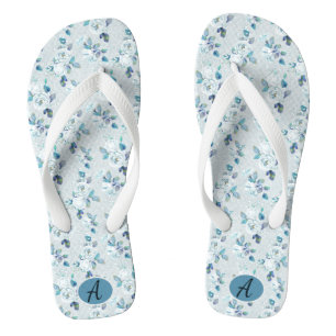Benutzerdefiniertes Vintage-Staubblau-Blumenmuster Badesandalen