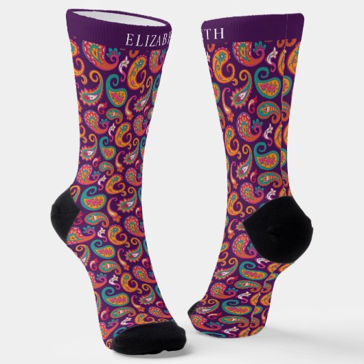 Benutzerdefiniertes Violet Lila Multicolor Paisley Socken (Gewinkelt)