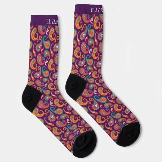 Benutzerdefiniertes Violet Lila Multicolor Paisley Socken (Rechts)