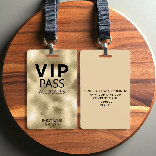 Benutzerdefiniertes VIP All Access Event Gold Foil Ausweis