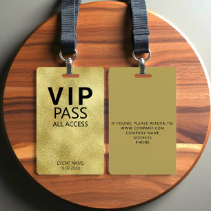 Benutzerdefiniertes VIP All Access Event Goldfolie Ausweis