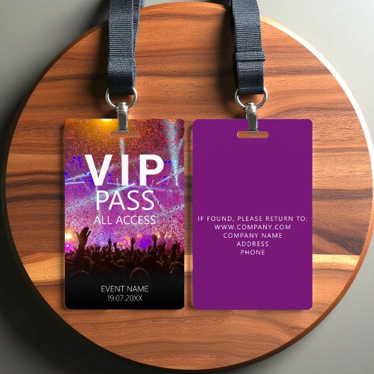 Benutzerdefiniertes VIP All Access Event Lila Abze Ausweis