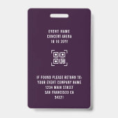 Benutzerdefiniertes VIP All Access Pass QR Code Di Ausweis (Rückseite)