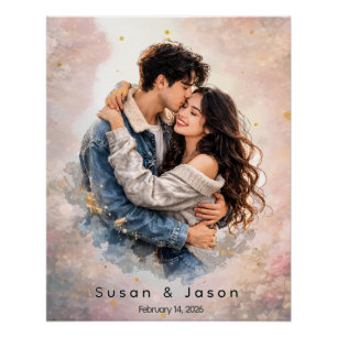 Benutzerdefiniertes Wasserfarben-Valentinstagsgesc Poster