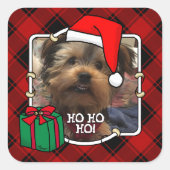 Benutzerdefiniertes Weihnachts-Foto Rot und Schwar Quadratischer Aufkleber (Vorderseite)