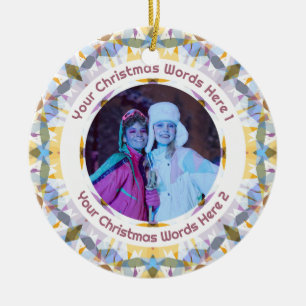 Benutzerdefiniertes Weihnachts-Gelb-Violett-Famili Keramik Ornament