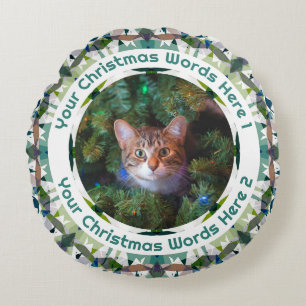 Benutzerdefiniertes Weihnachts-Grün-Braun-Lila-Fam Rundes Kissen