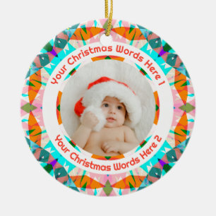 Benutzerdefiniertes Weihnachts-Orange-Teal-Familie Keramik Ornament
