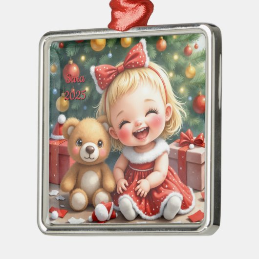 Benutzerdefiniertes Weihnachtsbaby Mädchen Cute Bi Ornament Aus Metall (Links)