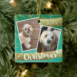 Benutzerdefiniertes Weihnachtsbild mit zwei Fotos Keramikornament