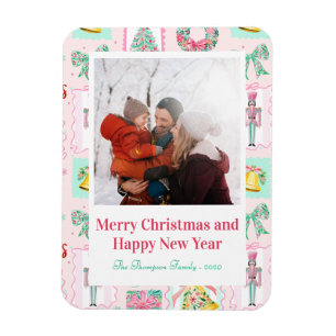 Benutzerdefiniertes Weihnachtsfoto Pink & Green Nu Magnet
