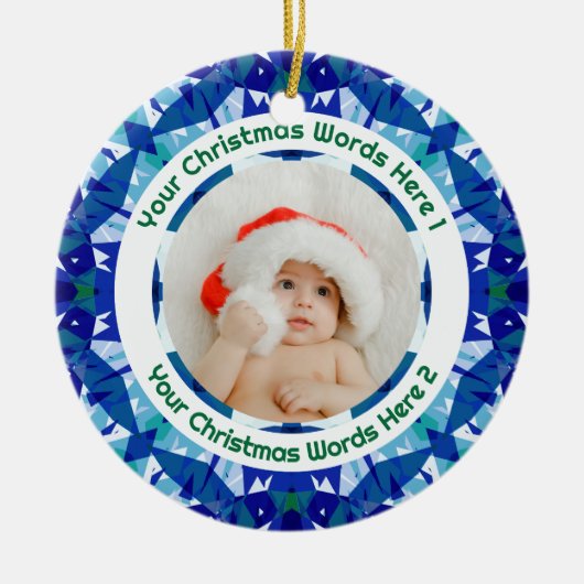 Benutzerdefiniertes Weihnachtsgeschenk mit blau-gr Keramik Ornament (Vorne)