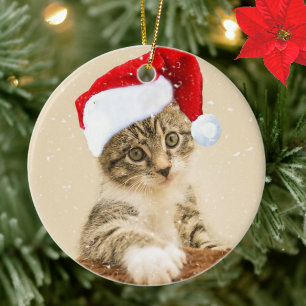 Benutzerdefiniertes Weihnachtslied Tabby-Katze Fot Keramik Ornament